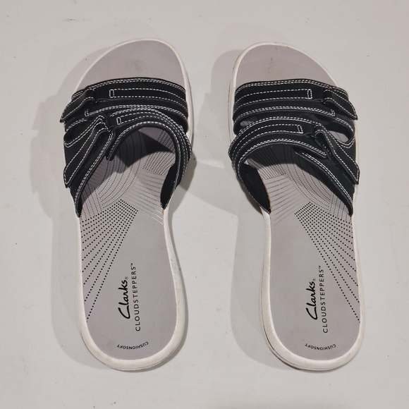 Clarks Cloudstepper Breeze Black and White Slide Sandals Size 11M - Picture 3 of 13